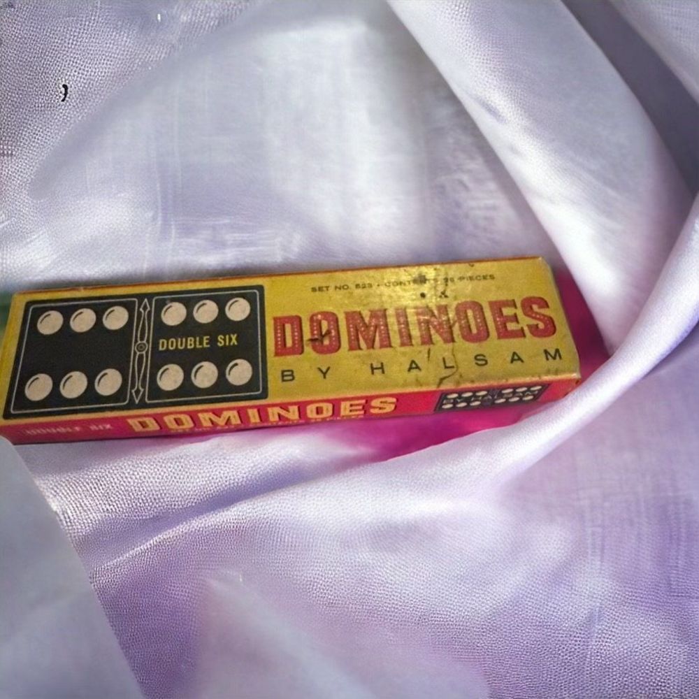 VTG Halsam Double Six Dominoes 1960 made in USA Complete 28 Dominoes